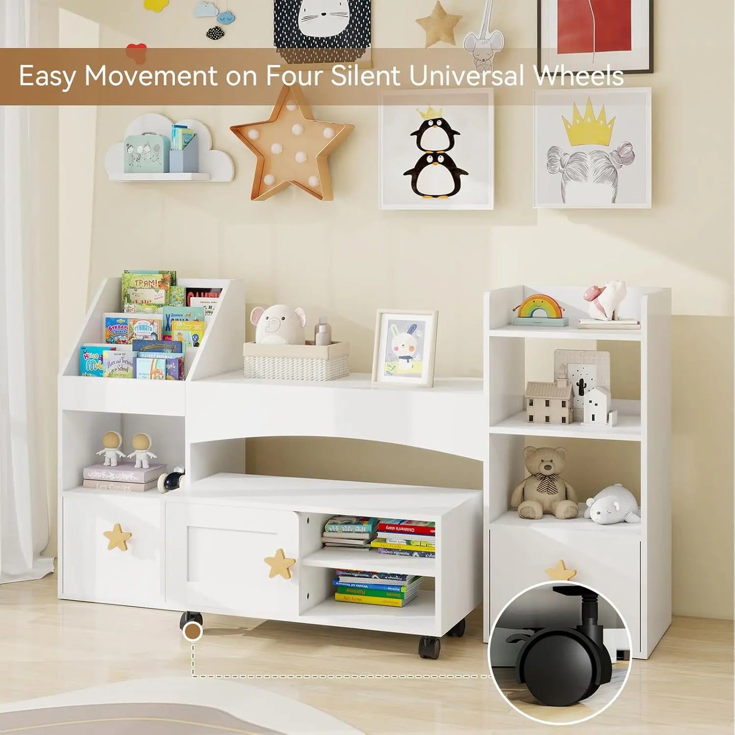 Kids Bookshelf With Reading Nook Desk And Toy Storage Drawers