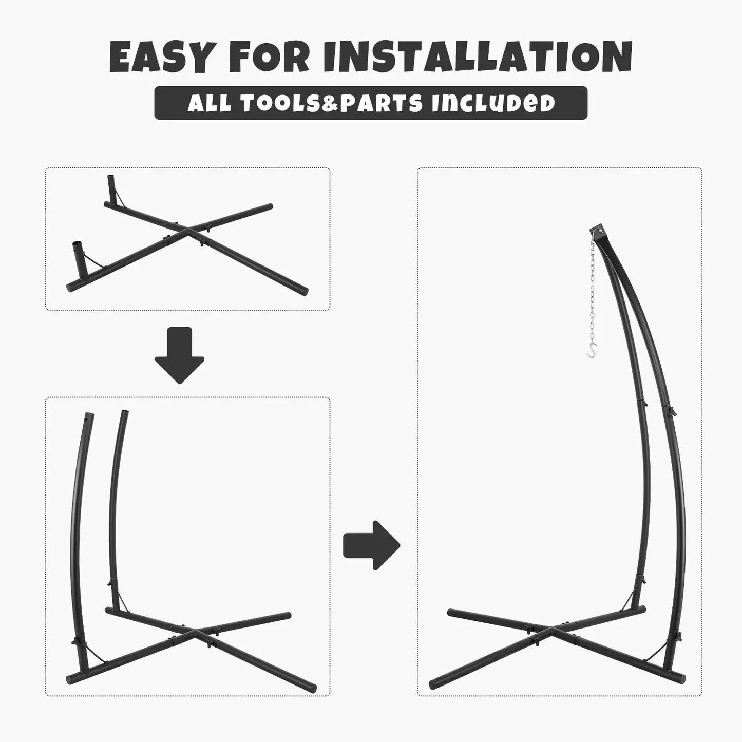 Hammock Chair Stand Solid Steel Frame With Hook for Porch Swing Hammock Chair Adjustable high 210cm