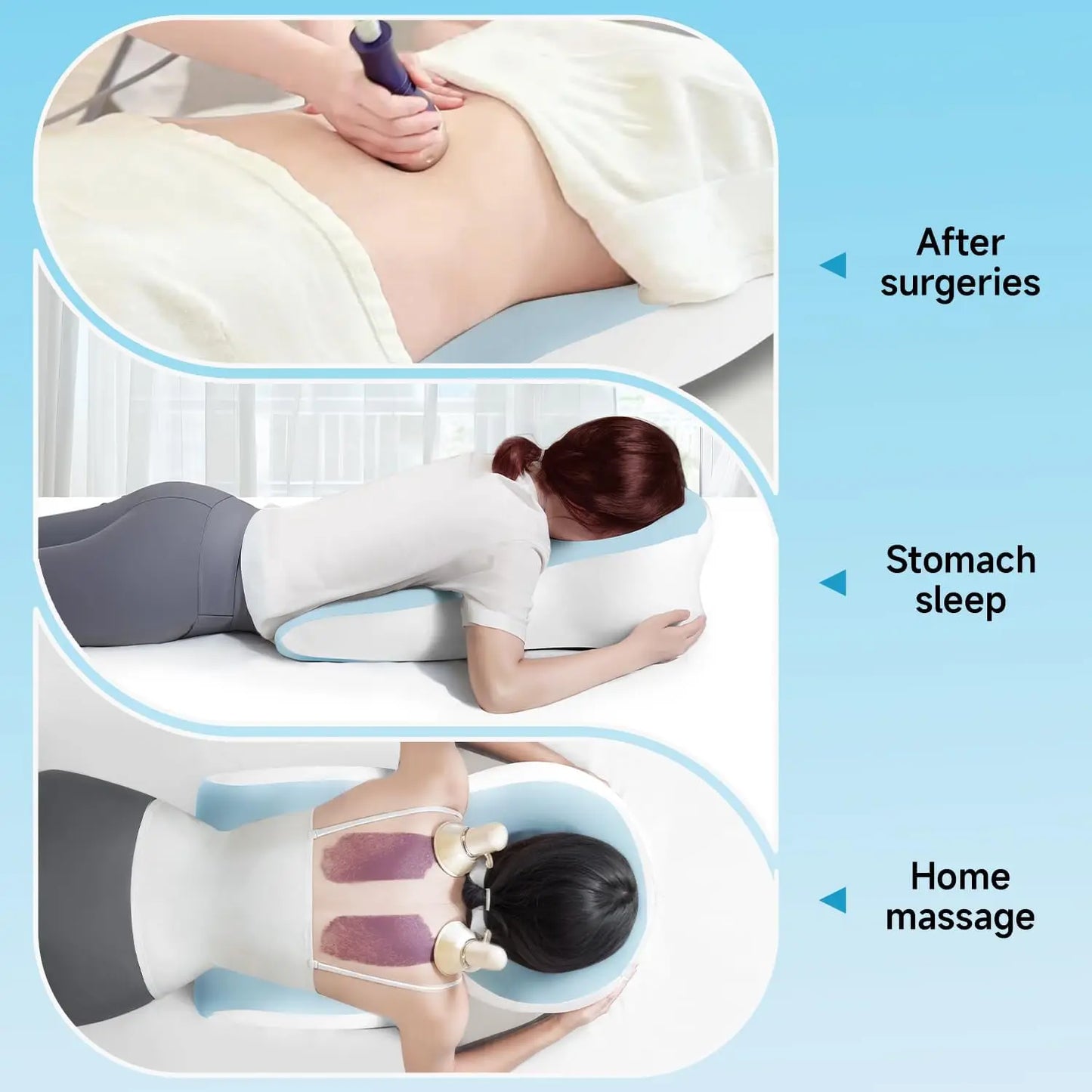 Memory Foam Face Down Pillow After Eye Surgery- Whole BBL Pillow Face Down for Stomach Sleep, Massage-Blue
