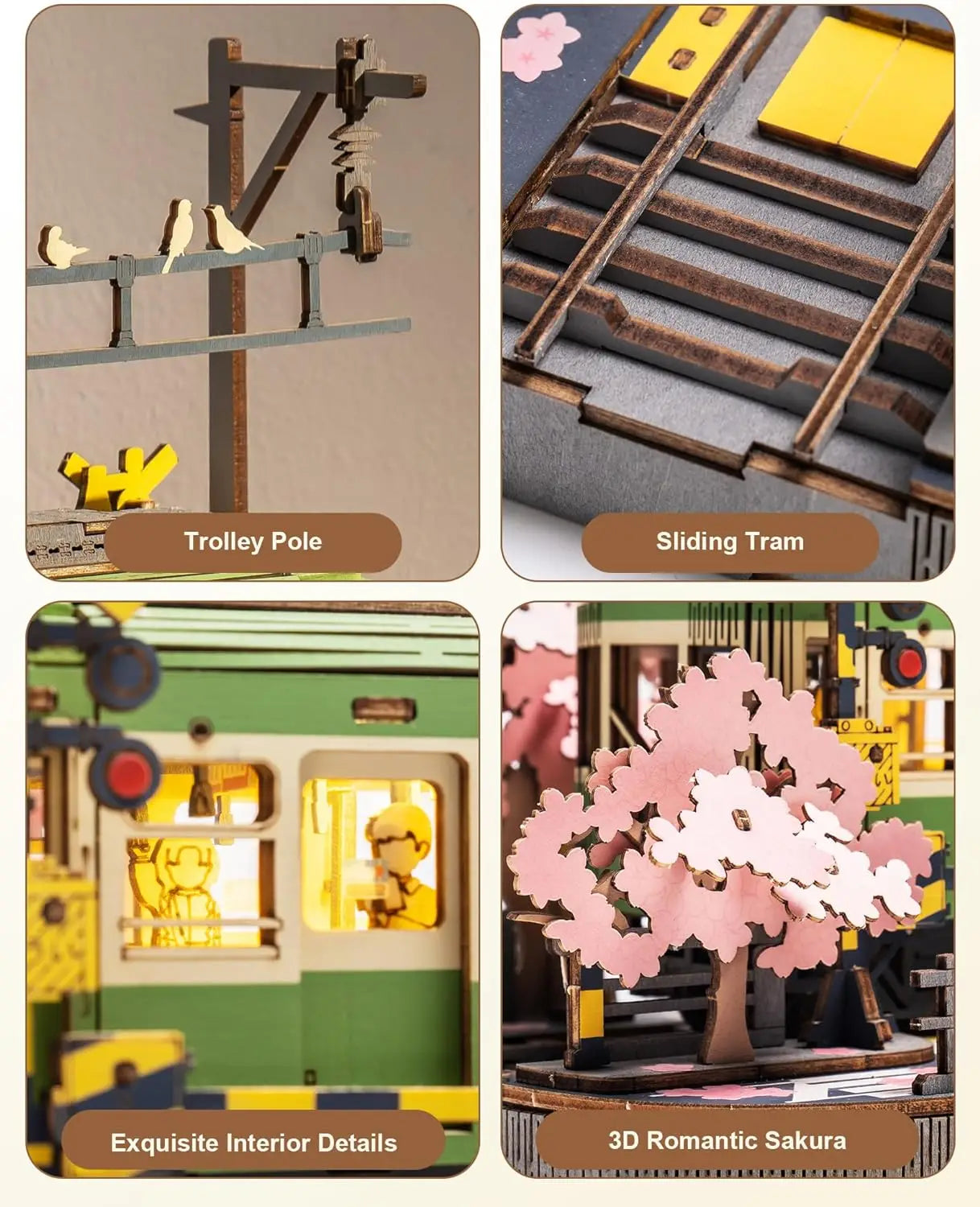 Robotime Sakura Journey Tram 3D Wooden Puzzle Kit 223 Pieces