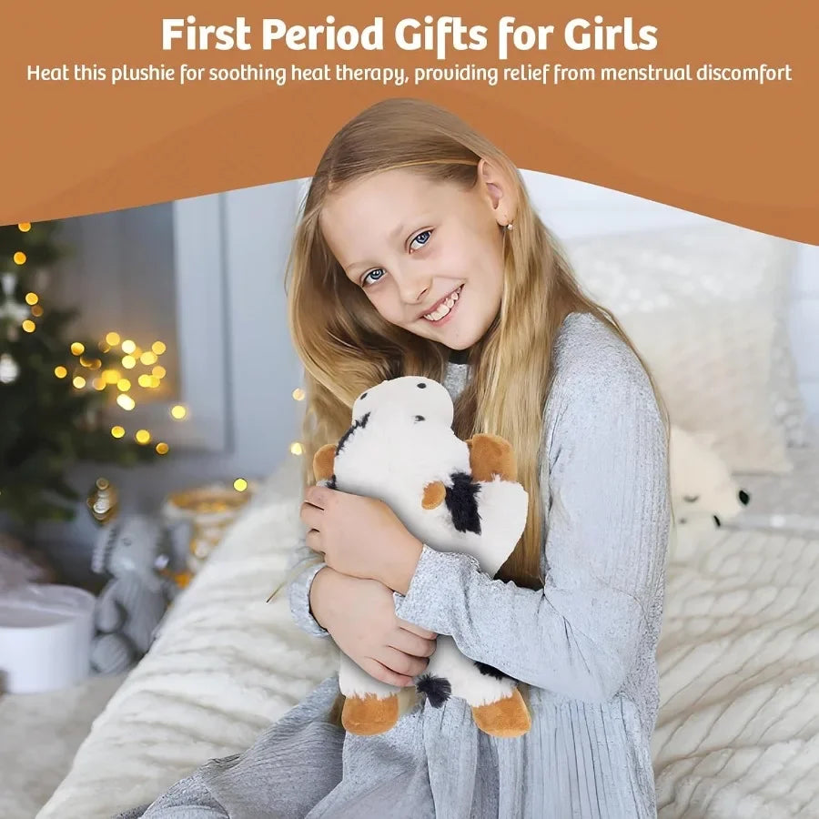Marysun Microwavable Heated Cow Stuffed Animal Weighted Plush Heating Pad for Girls Women Elderly People Warm Cozy Gift Soft Co