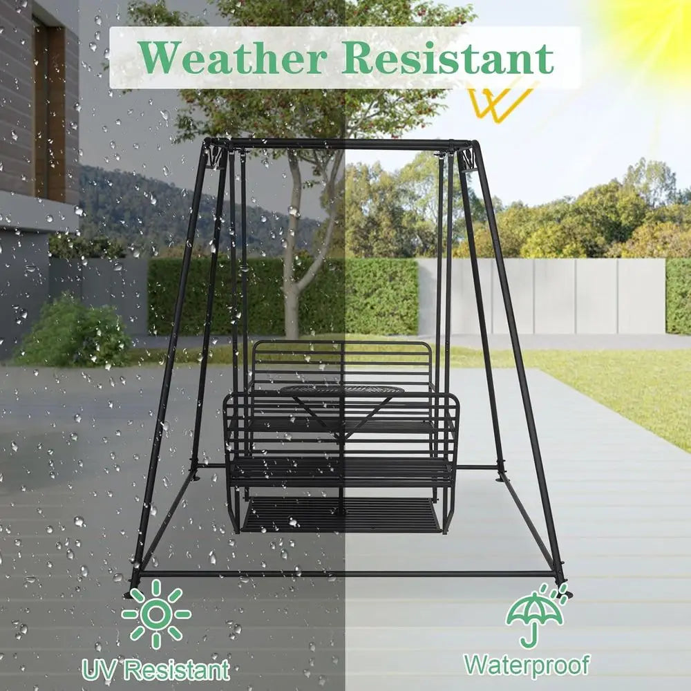 Heavy Duty 4 Seat Outdoor Metal Swing Chair With Table