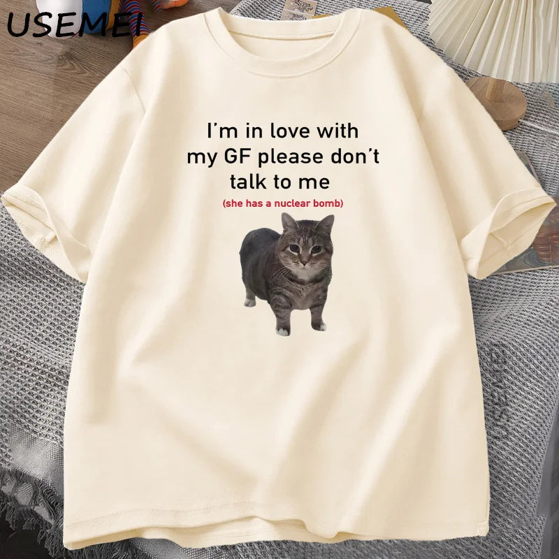 USEMEICN Im In Love With My Girlfriend Funny Cat Tee