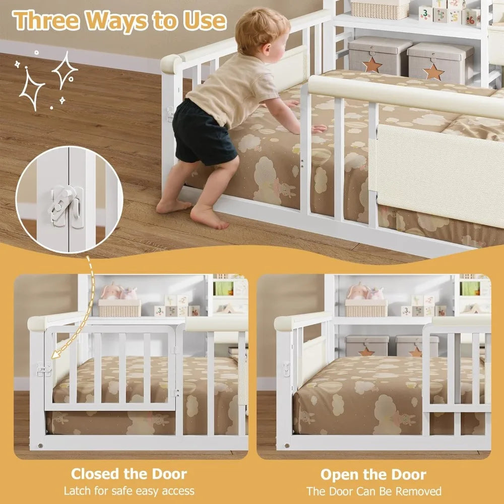 DAFIFY Montessori Floor Bed With Storage Bookcase And Safety Rails For Kids