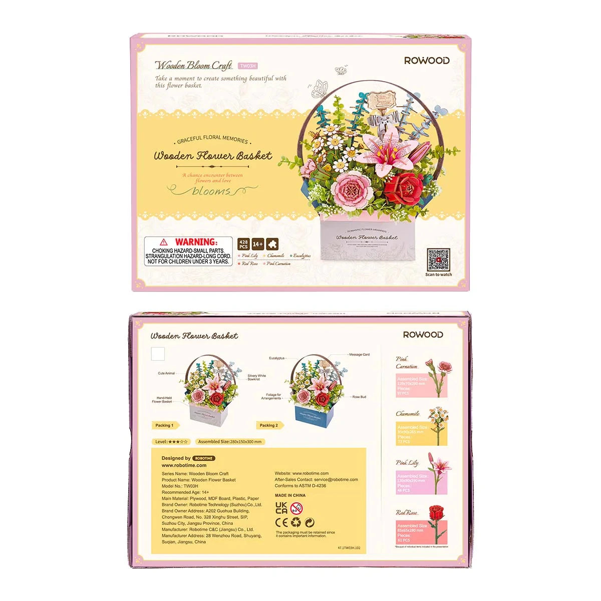 Robotime Rowood Flower Basket Wooden Puzzle Gift For Girls