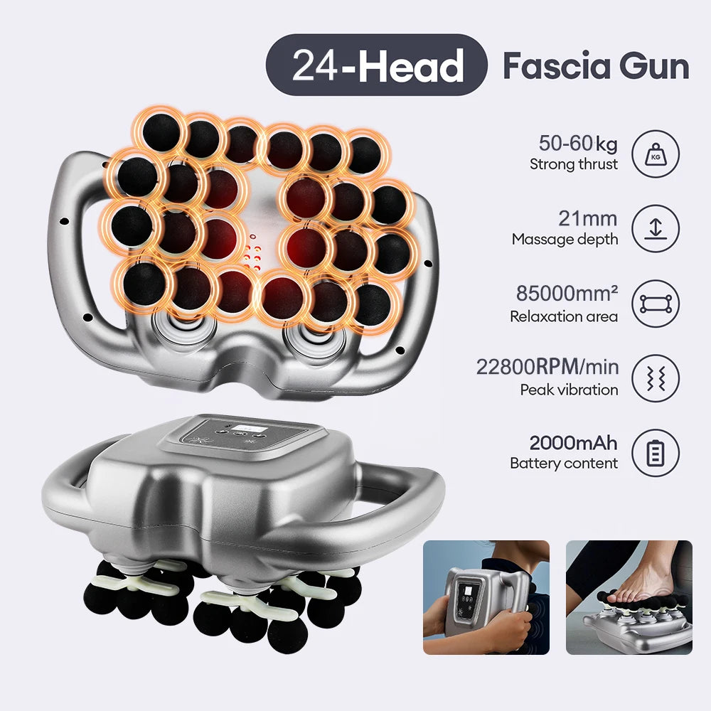 24 Head Fascia Massage Gun, Gentle Warm Up to Deep Tissue, Targeted Recovery