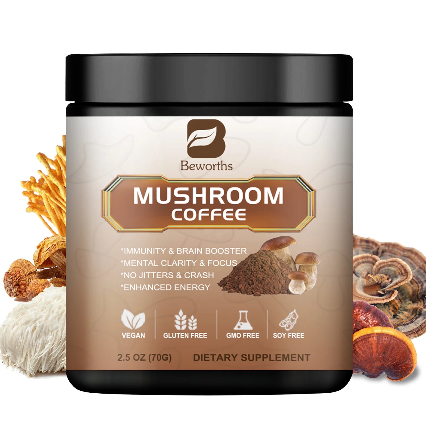 Beworths Mushroom Coffee Reishi Lions Mane Blend Immunity Focus
