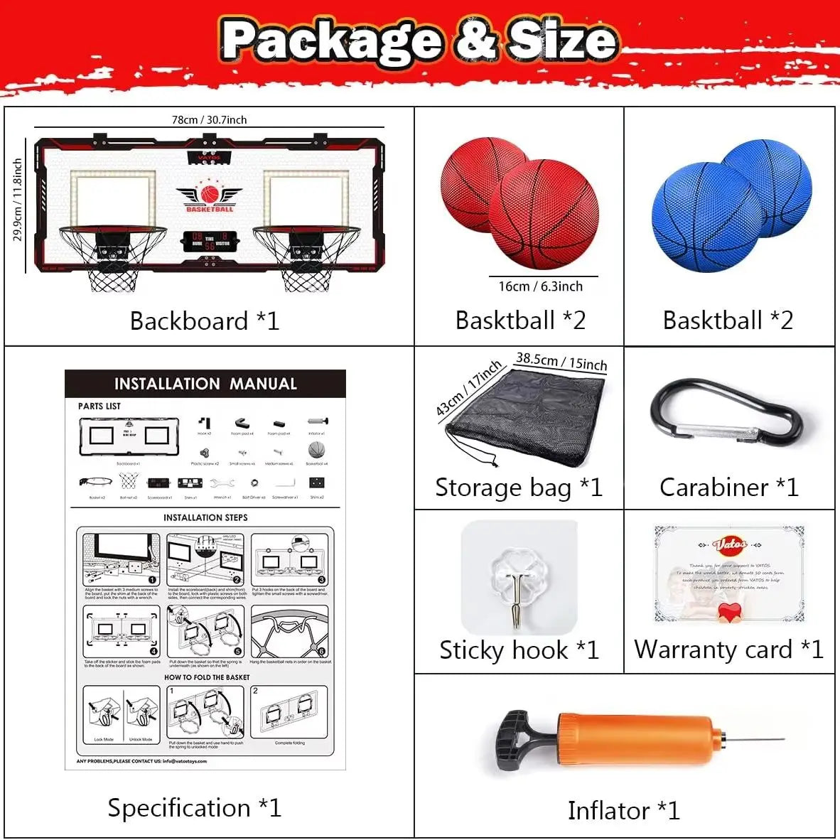 VATOS Dual Indoor Outdoor Basketball Hoop With Electronic Scoreboard