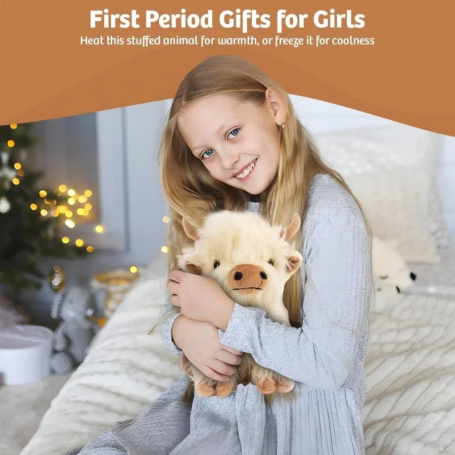 Marysun Microwavable Highland Cow Stuffed Animal Weighted Plush Heating Pad for Girls Women Elderly People Cozy Gift Warm Comfo