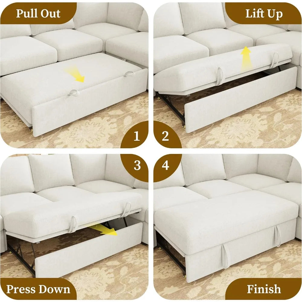 NONECN Modern L Shaped 7 Seat Sectional Sofa With Storage