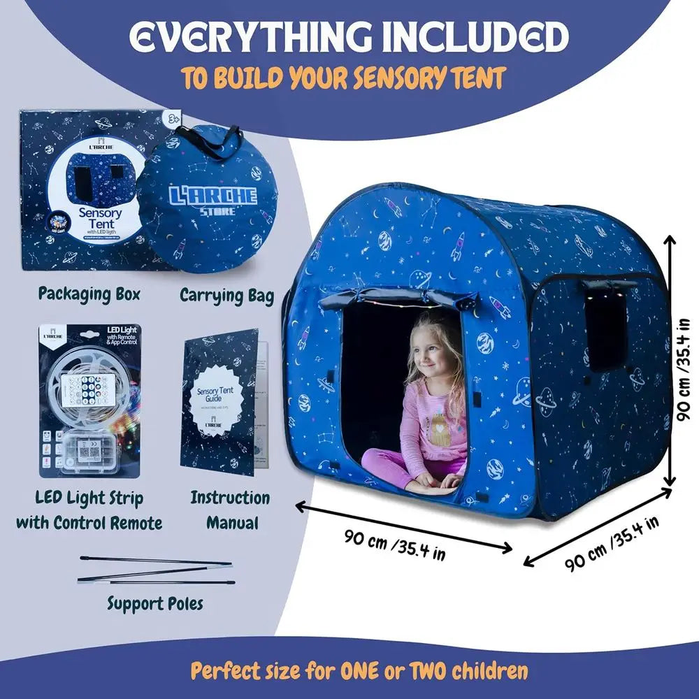 OLOEY Sensory Tent for Kids with LED Lights and Remote Blackout Pop Up
