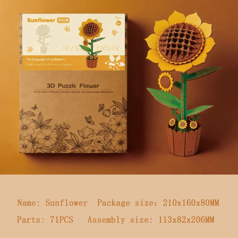 3D Wooden Puzzle Flower Bouquet Kit For Gift And Decor