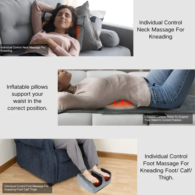 Full Body Massage Mat Set With Heating Vibration Kneading Shoulder Neck Massager