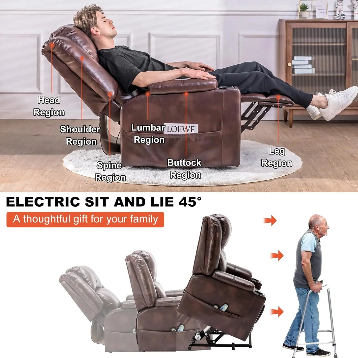 Power Lift Recliner With Heat Massage and Cup Holder