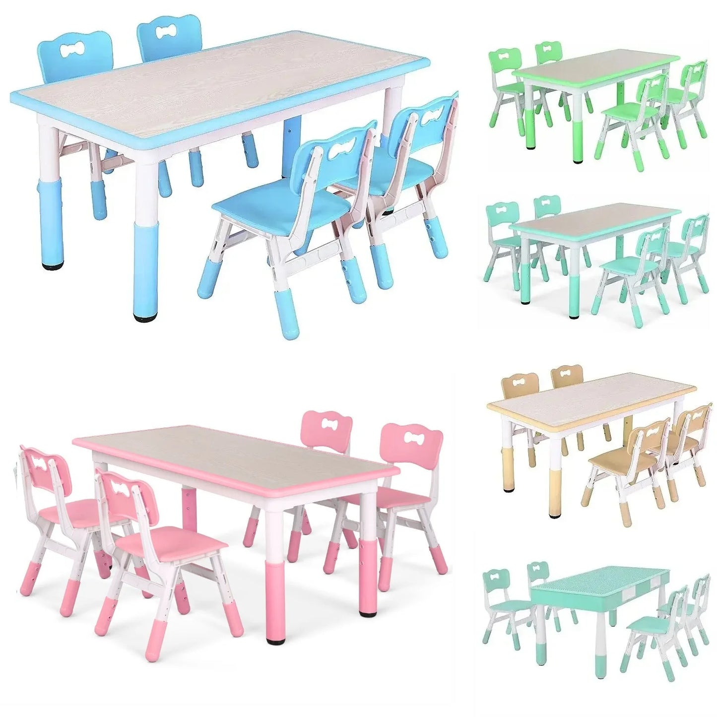 AuAgHign Kids Height Adjustable Table And 4 Chairs Graffiti Desktop
