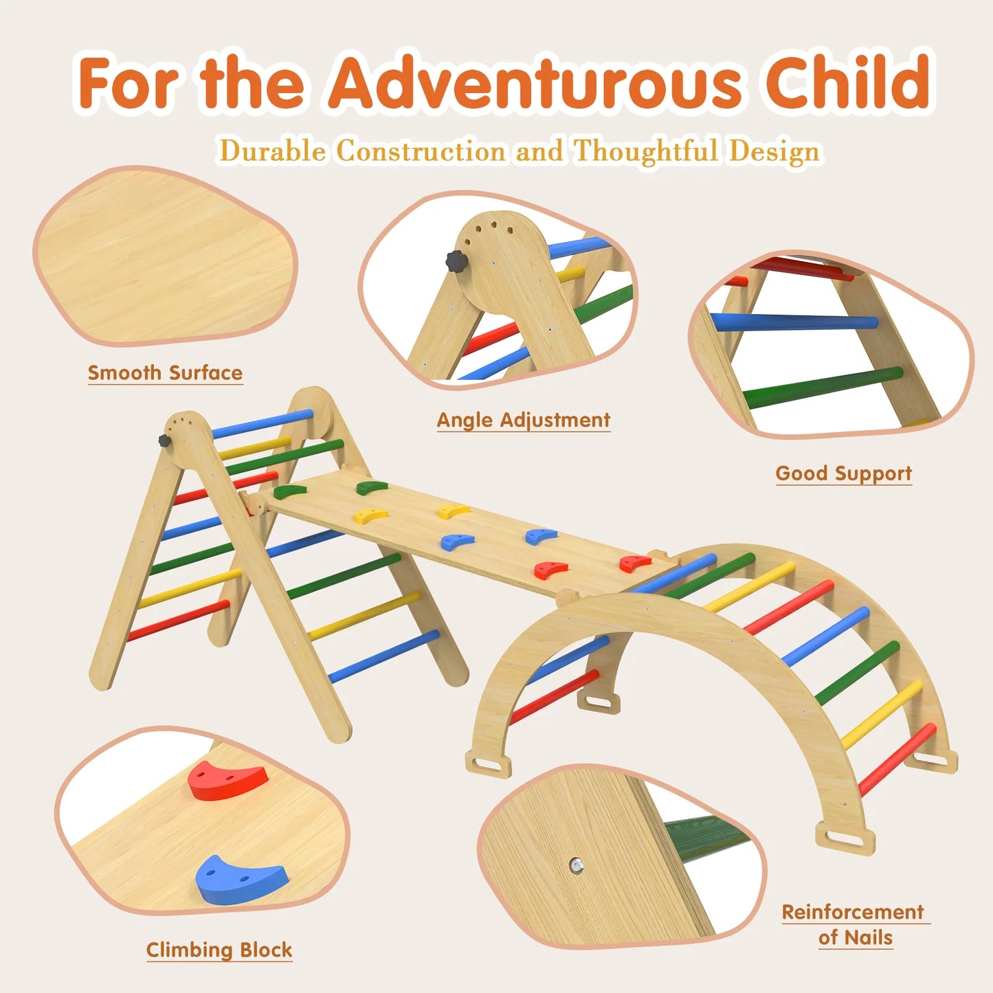 Pikler Triangle Set 5 In 1 Rainbow Play Gym Toddlers