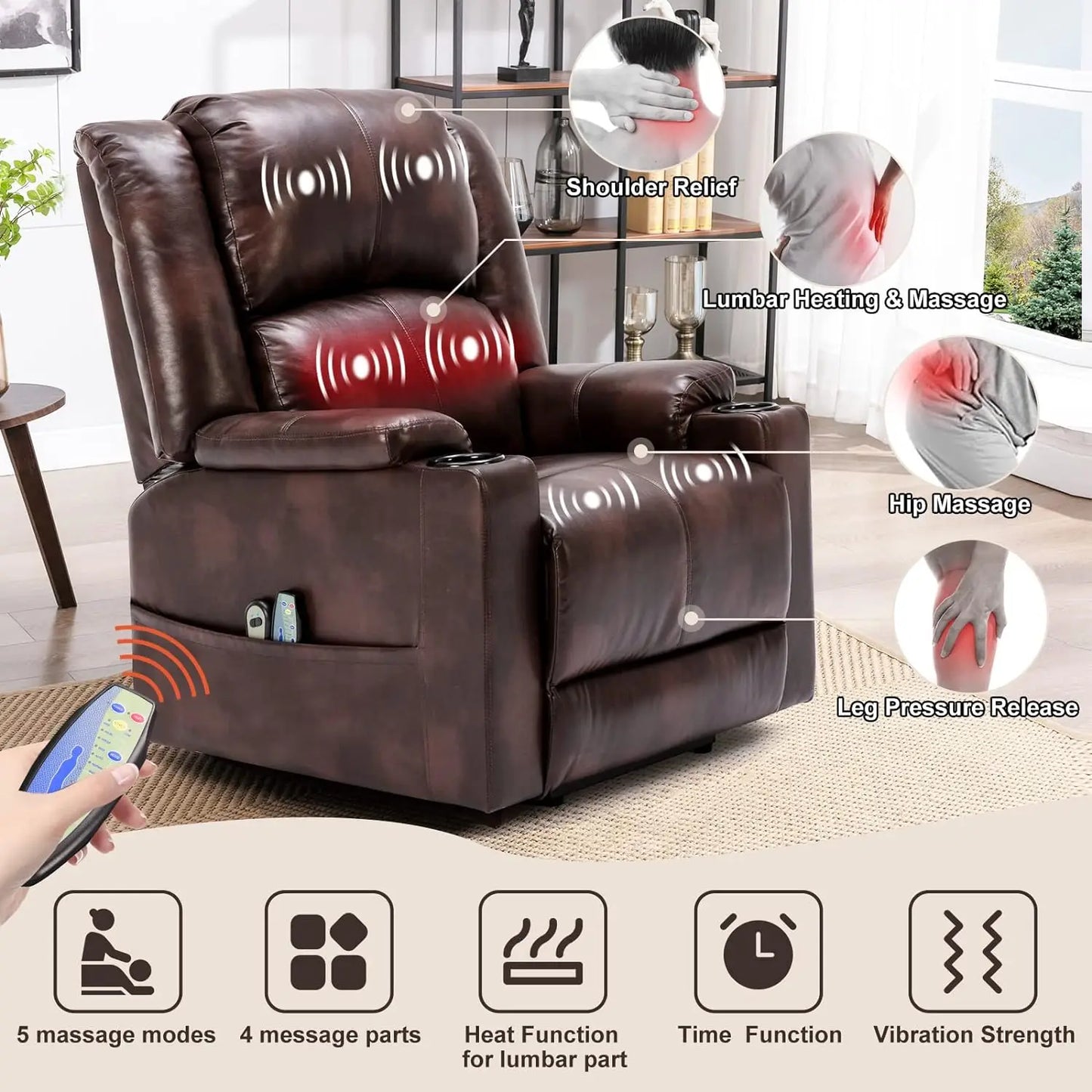 Comhoma Power Lift Recliner for Elderly, Lift Chair with Heat and Massage, Pu Recliner Sofa with Cup Holder