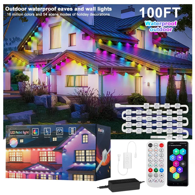 Permanent Outdoor Lights Smart RGBIC Eaves LED Lights Festival Flashing Lighting Fairy String for Christmas Holiday Decorations