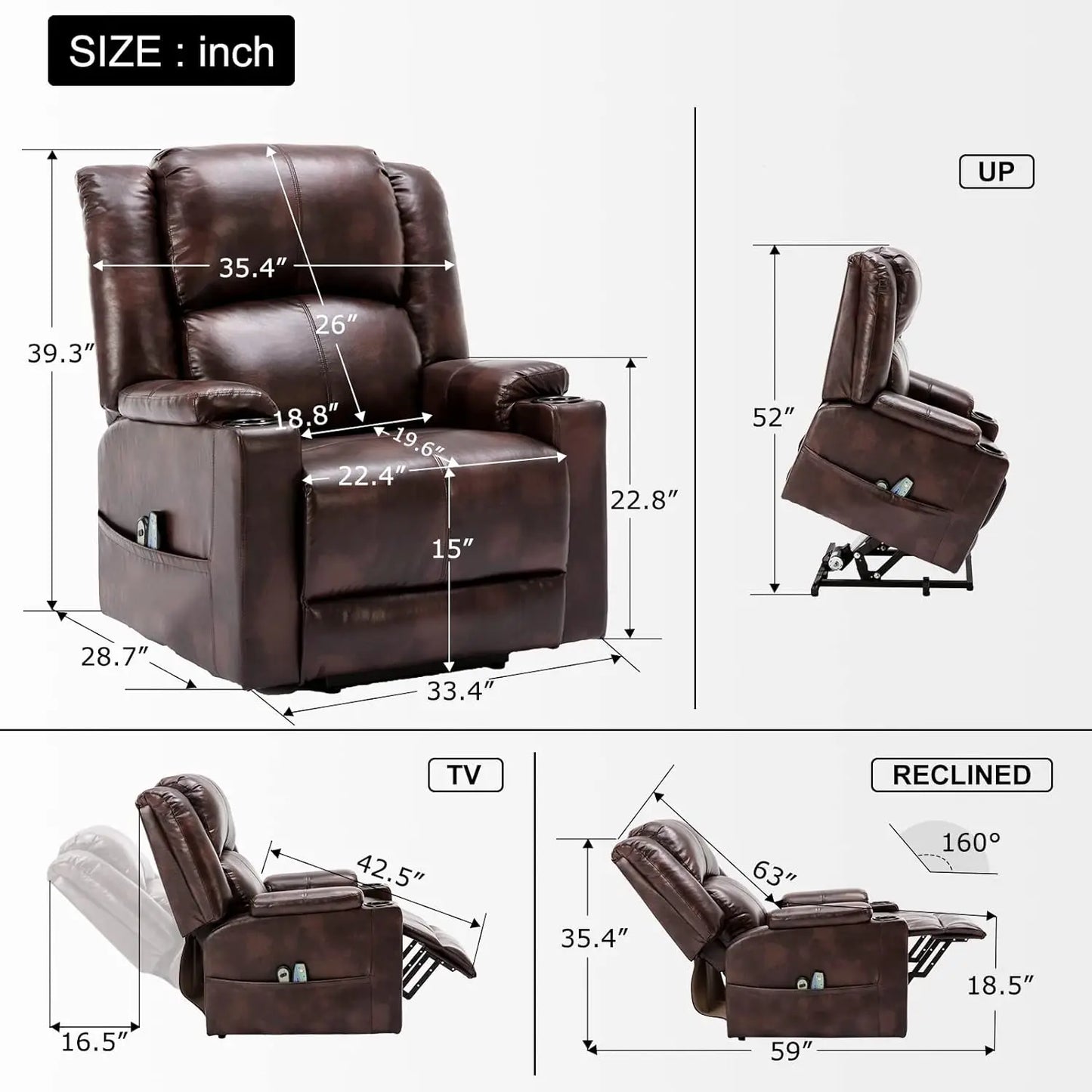 Power Lift Recliner With Heat Massage and Cup Holder