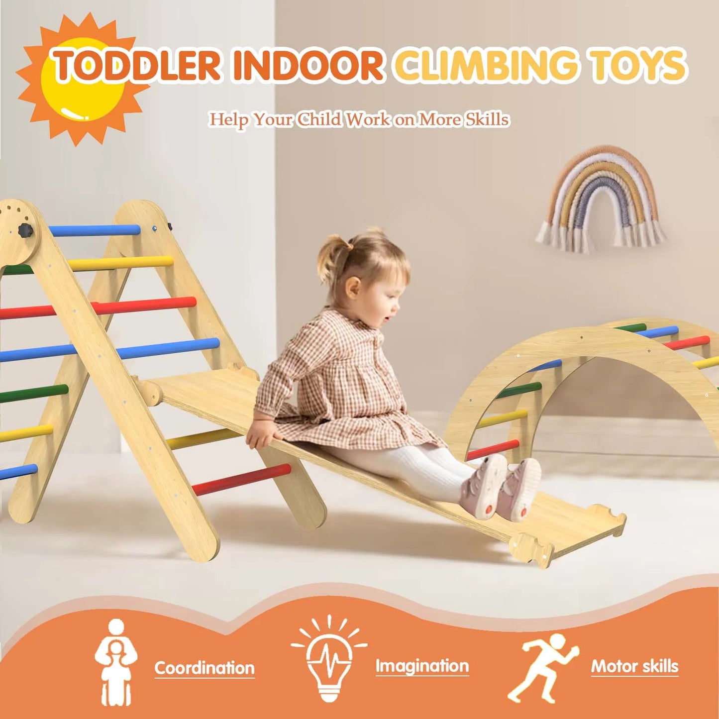 Pikler Triangle Set 5 In 1 Rainbow Play Gym Toddlers