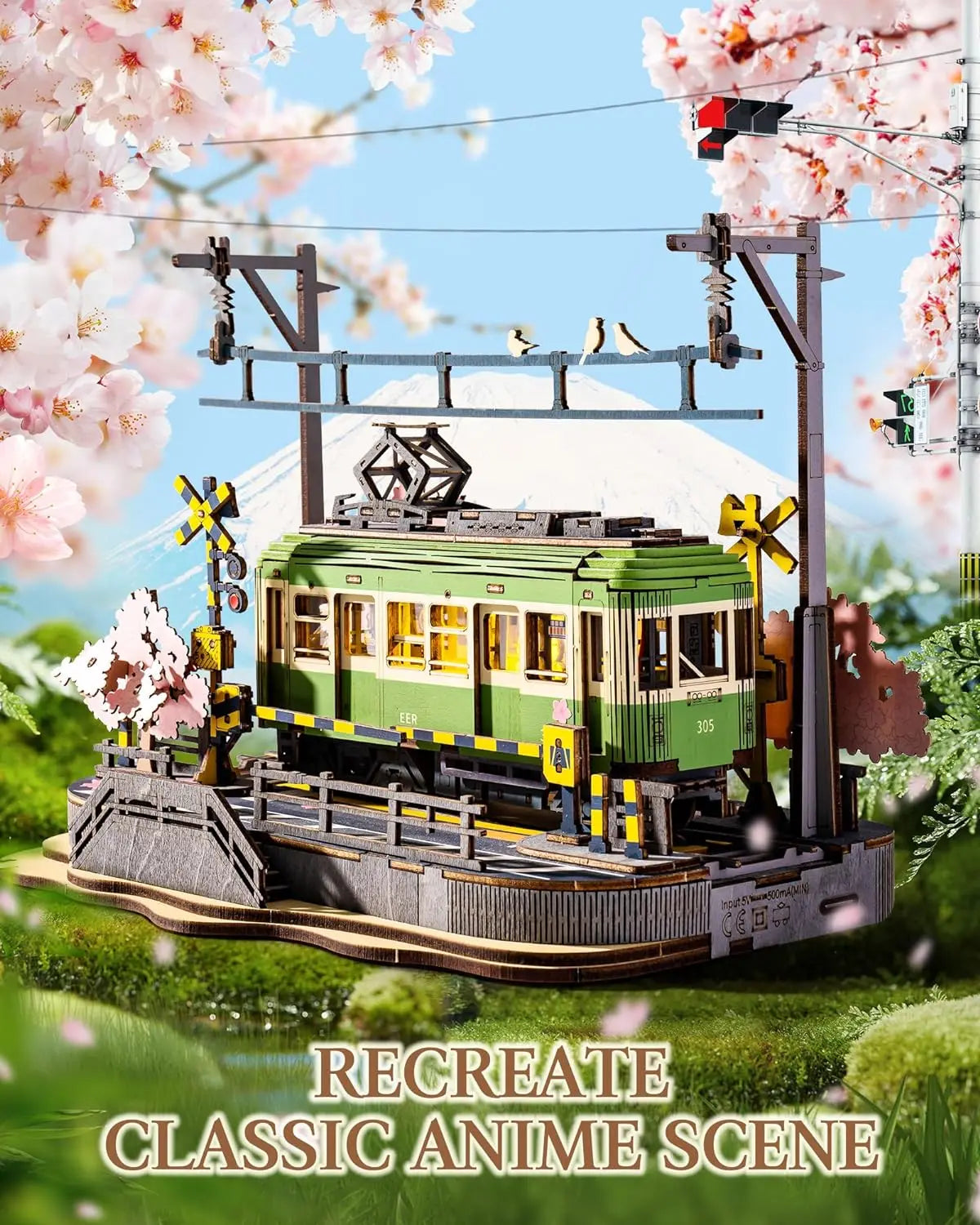 Robotime Sakura Journey Tram 3D Wooden Puzzle Kit 223 Pieces