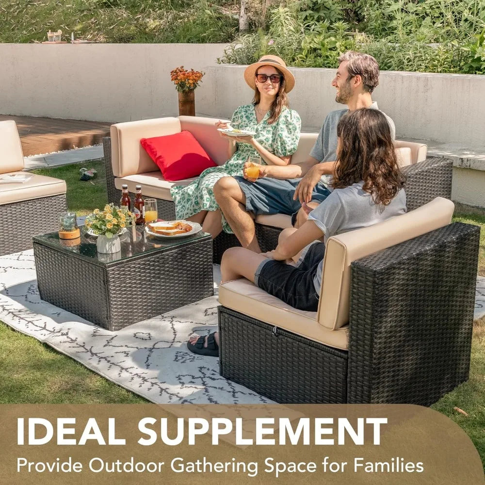 Patio Conversation Set Outdoor Wicker Rattan With Glass Table