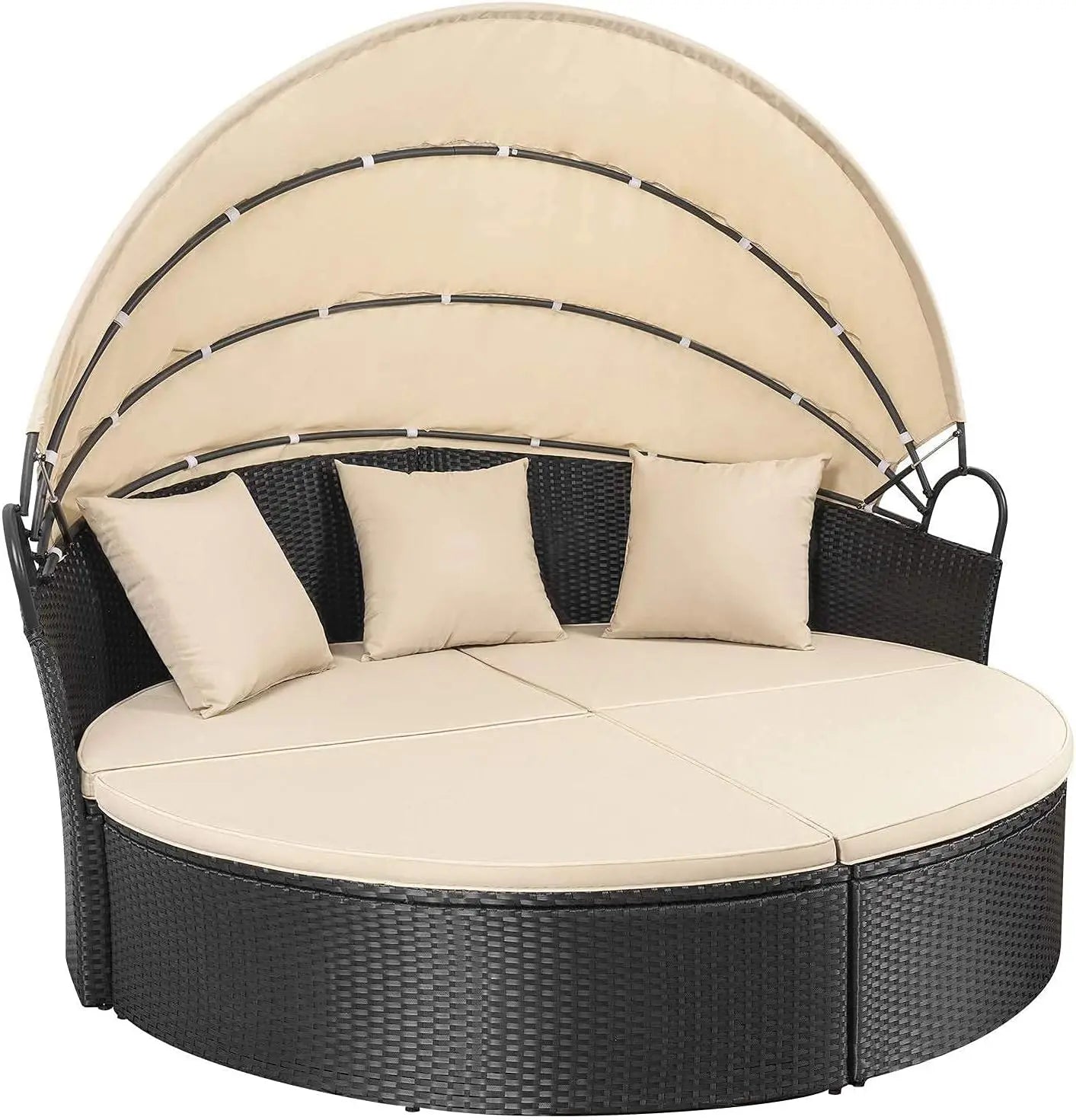 Outdoor Daybed With Retractable Canopy Rattan Wicker Sectional Washable Cushions
