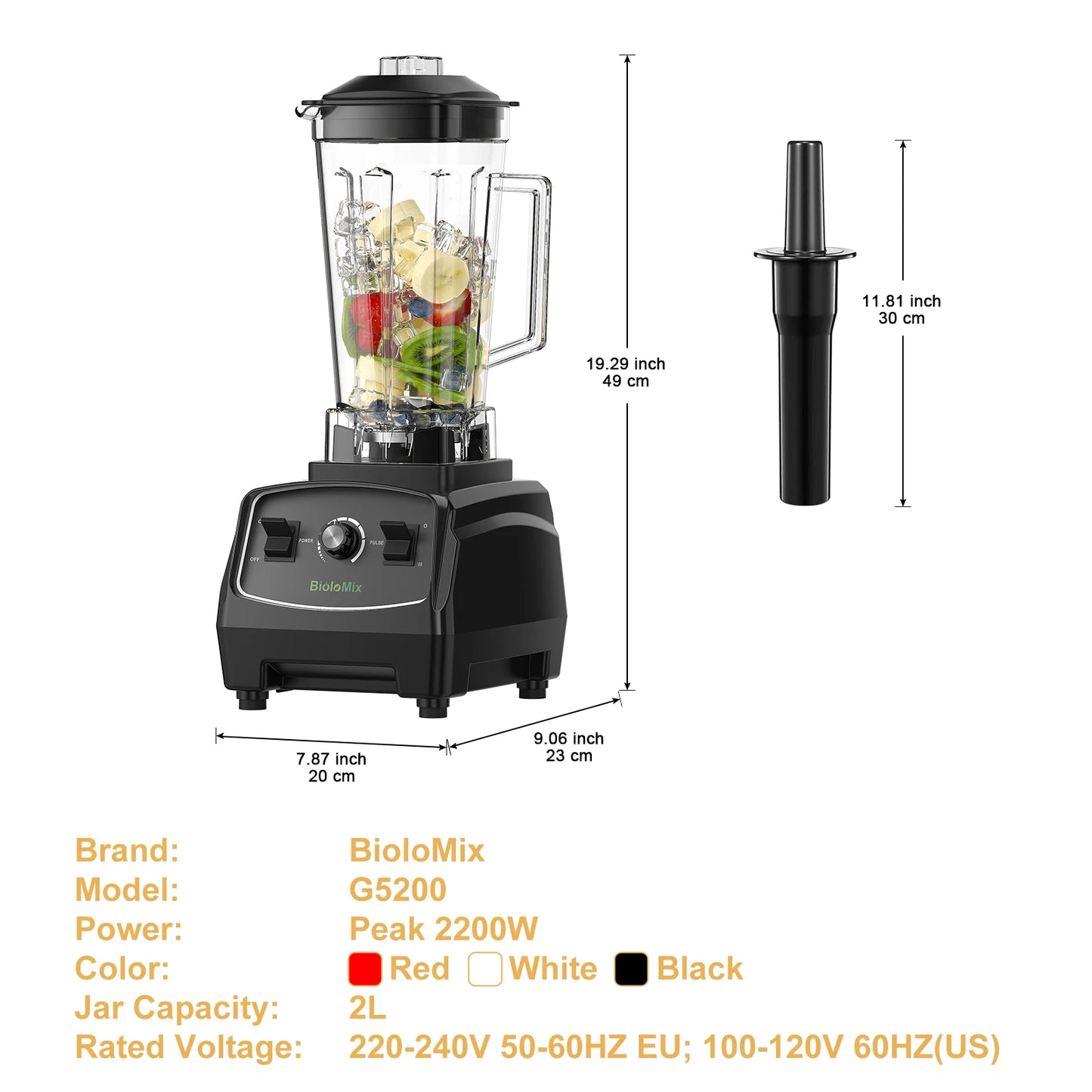 Biolomix BPA Free 3HP 2200W Heavy Duty Commercial Blender Juicer Processor