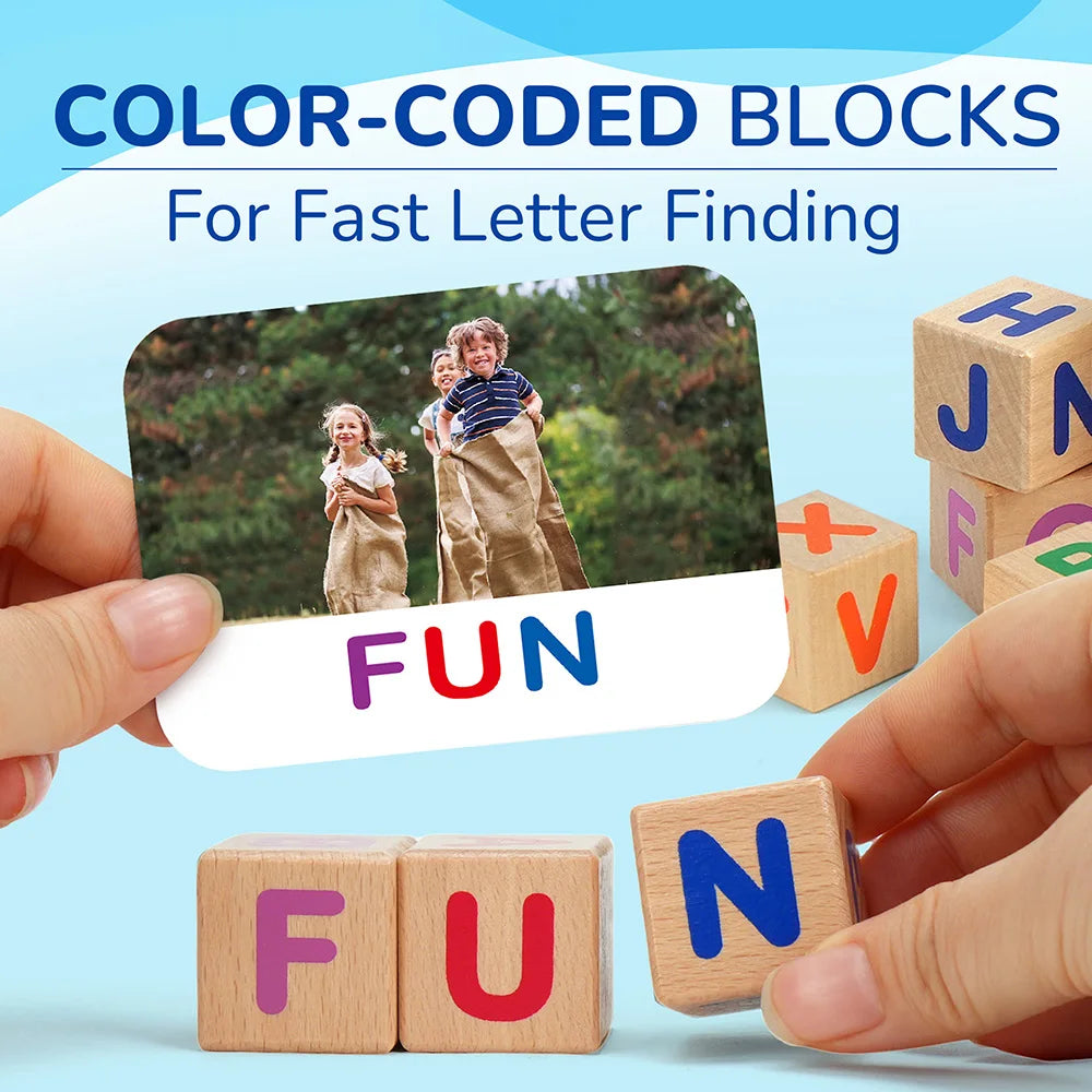 Spelling Games Flash Cards Montessori Wooden Letters CVC Learning