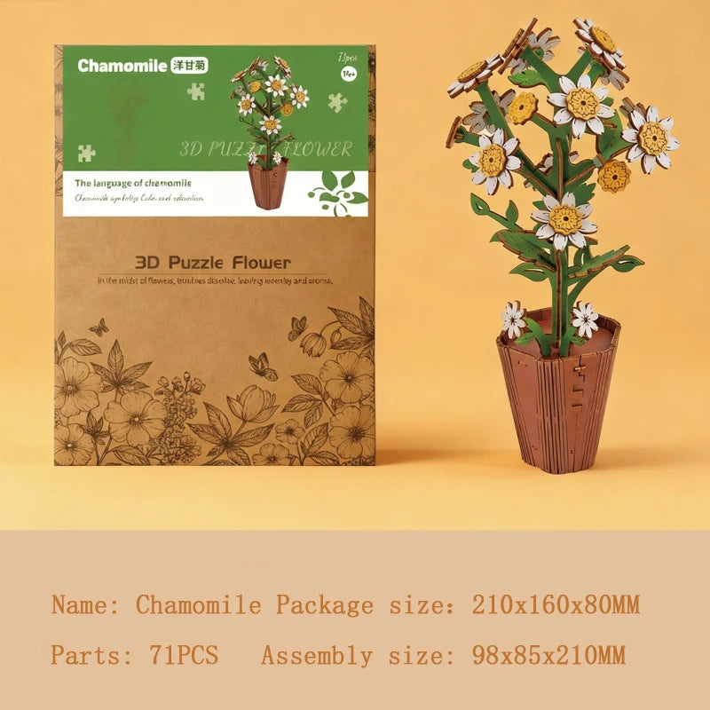 3D Wooden Puzzle Flower Bouquet Kit For Gift And Decor