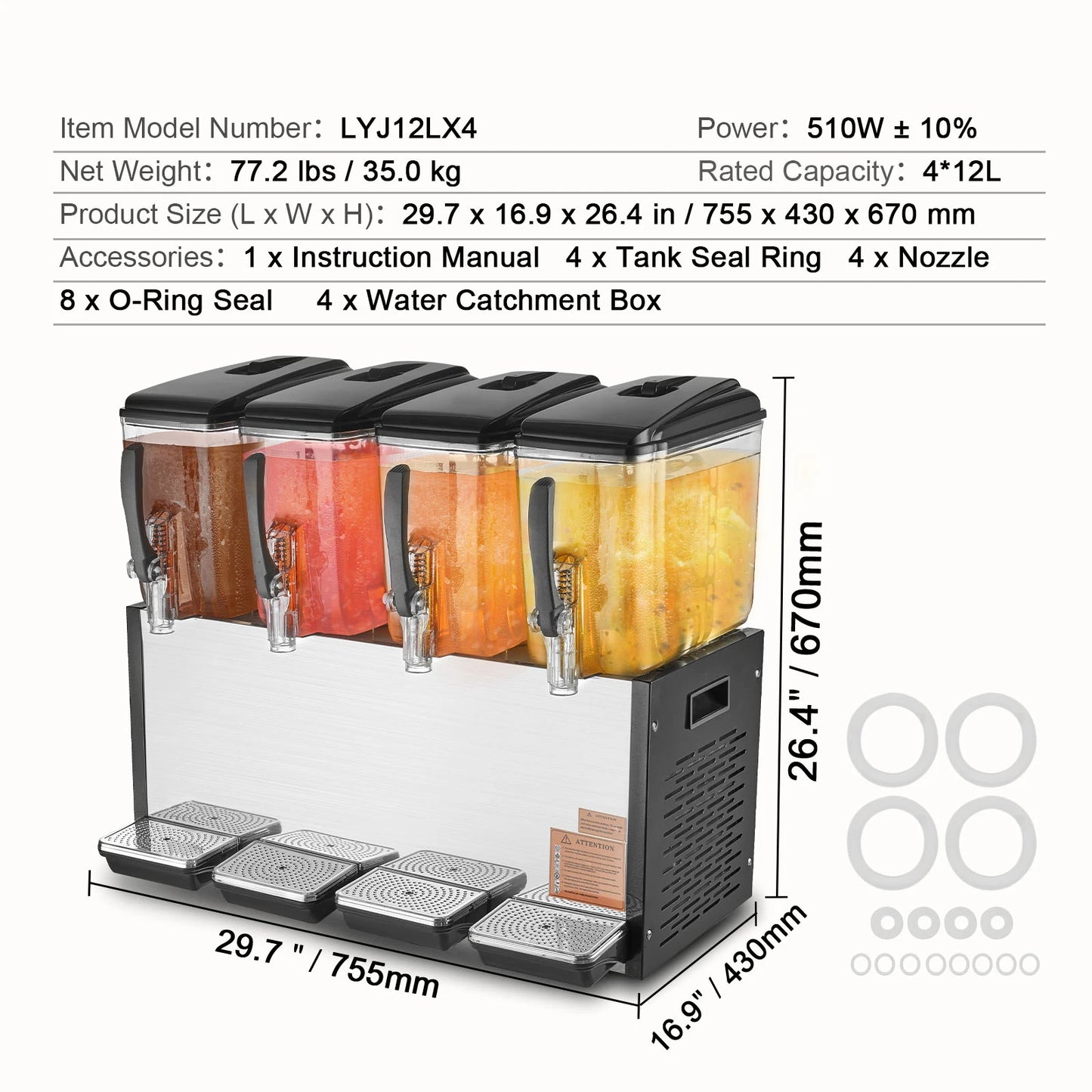 SucceBuy Commercial Beverage Dispenser 4 Tank Stainless Steel