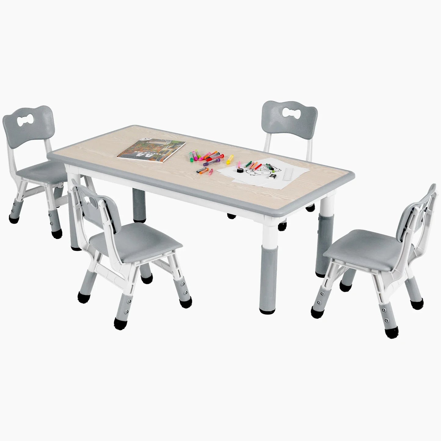AuAgHign Kids Height Adjustable Table And 4 Chairs Graffiti Desktop