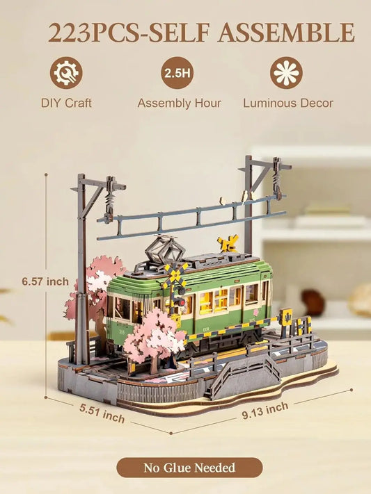 Robotime Sakura Journey Tram 3D Wooden Puzzle Kit 223 Pieces