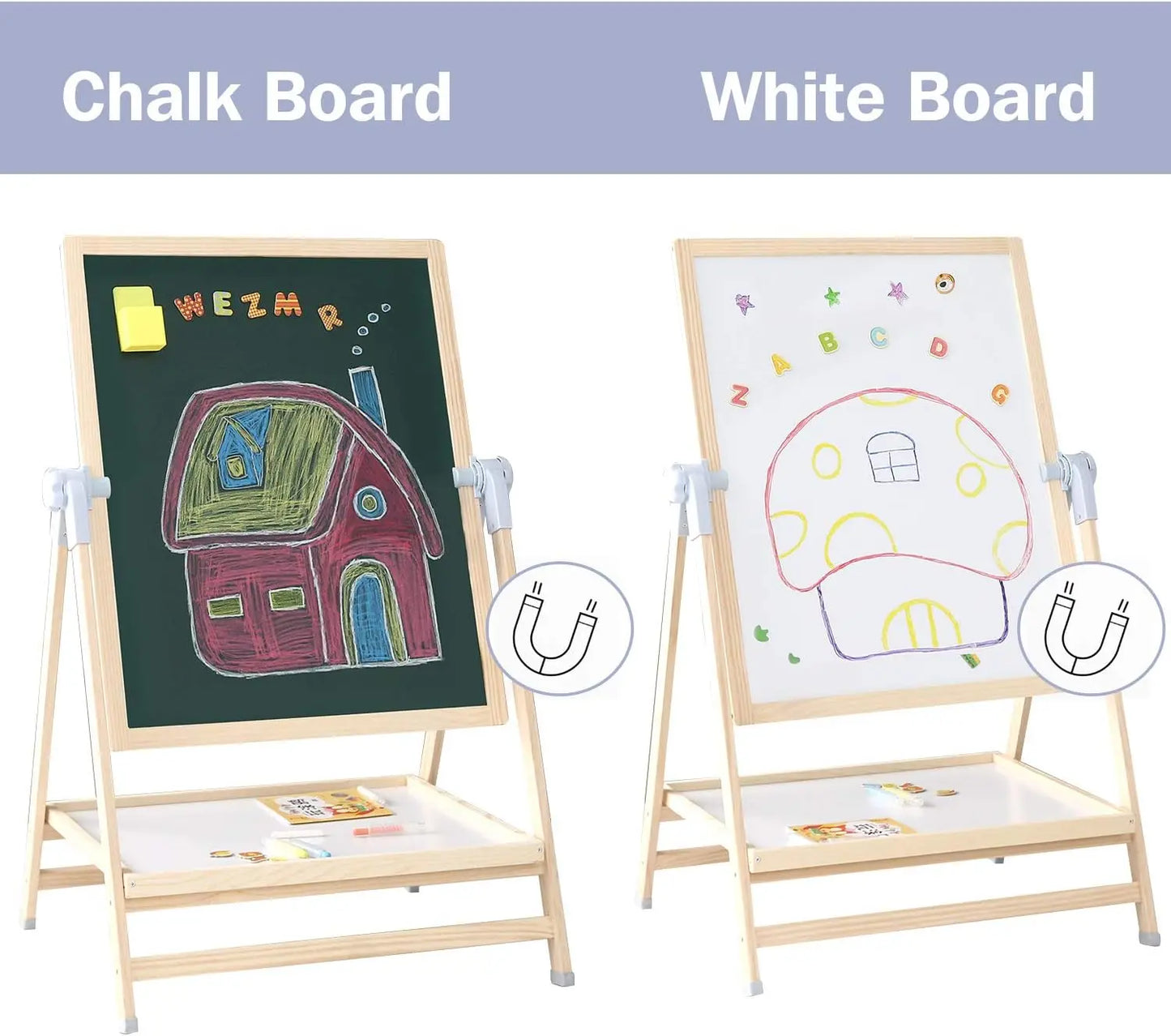 Kids Art Easel Set With Double Sided Board And Supplies