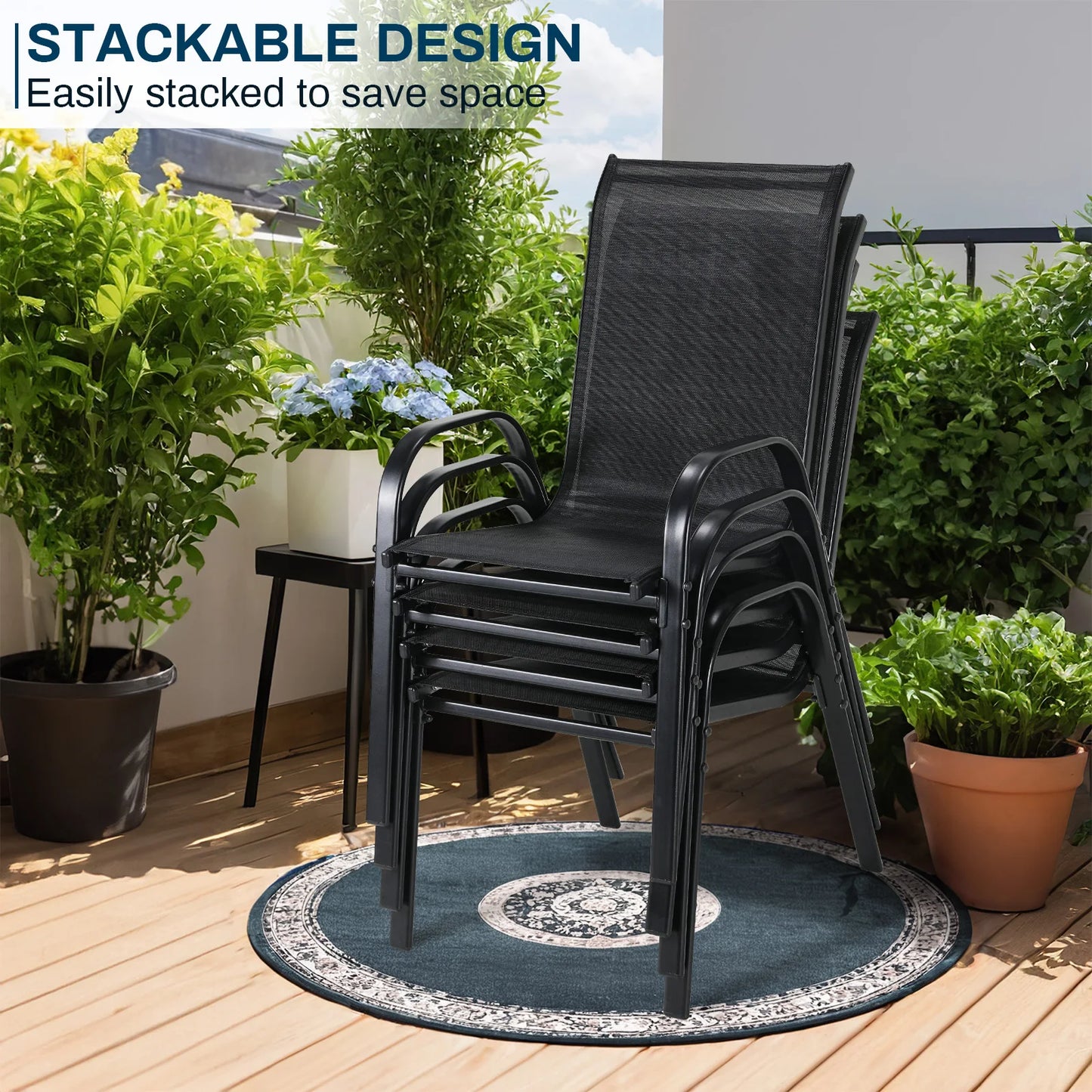 Folding Garden Chairs Steel Iron Teslin Fabric High Back Outdoor Load 150kg