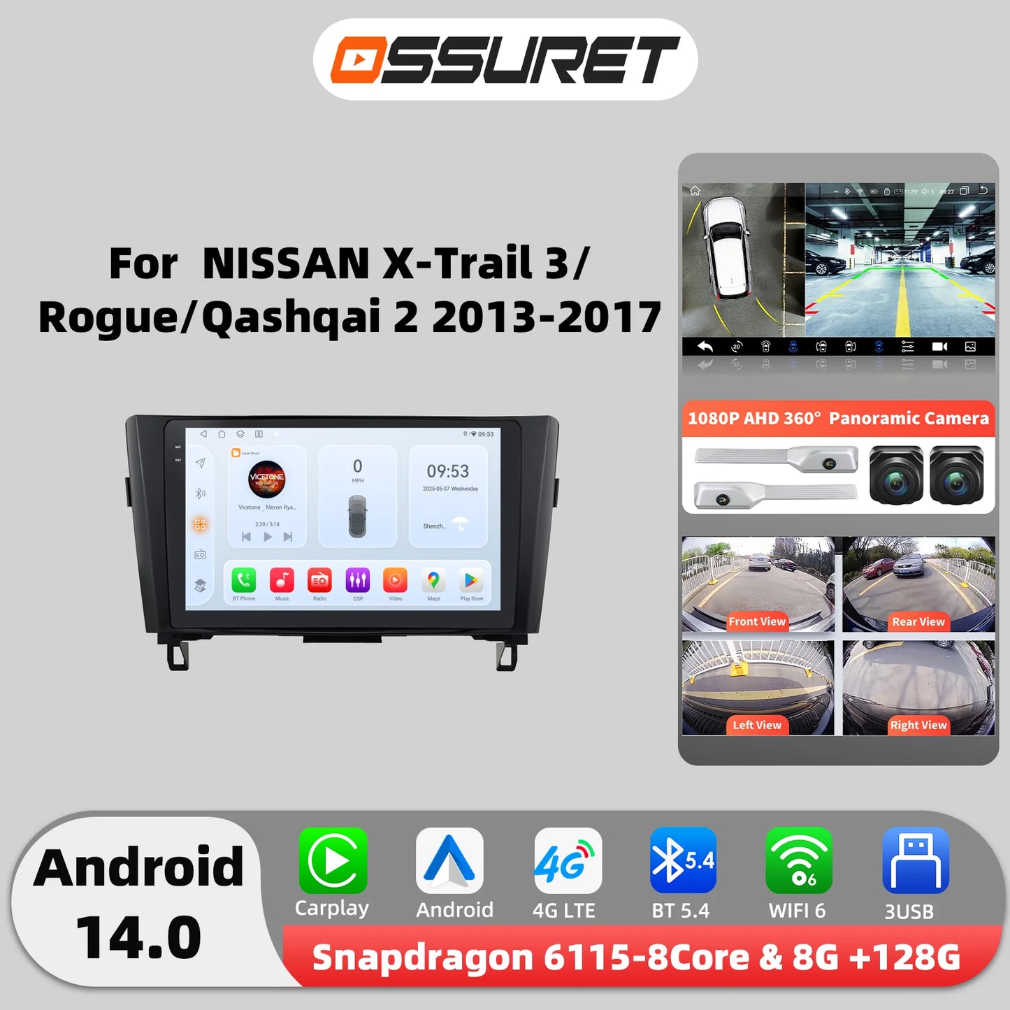 6115 Android 14 Auto Car radio For Nissan Qashqai 2 J11 X-Trail X Trail 3 T32 Rogue multimedia player 4G Carplay 2din Autoradio
