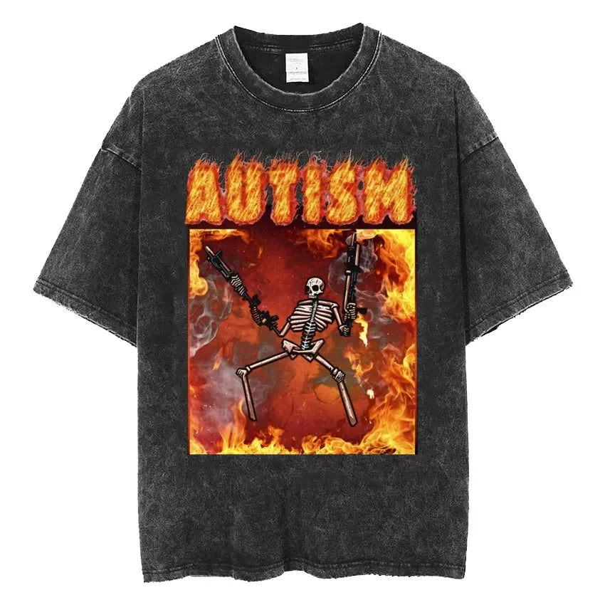 DshztoomaCN Autism Skeleton Meme T Shirt Men Women Harajuku Gothic