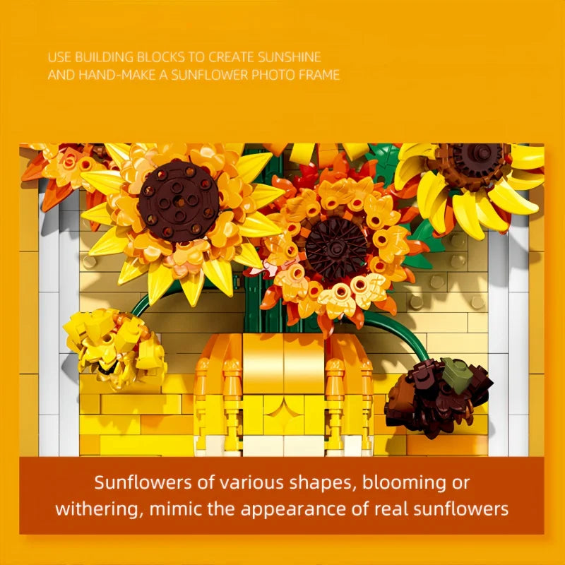 KNEW BUILT Stereo 3D Sunflower Frame Ornament Building Blocks Creative Decor