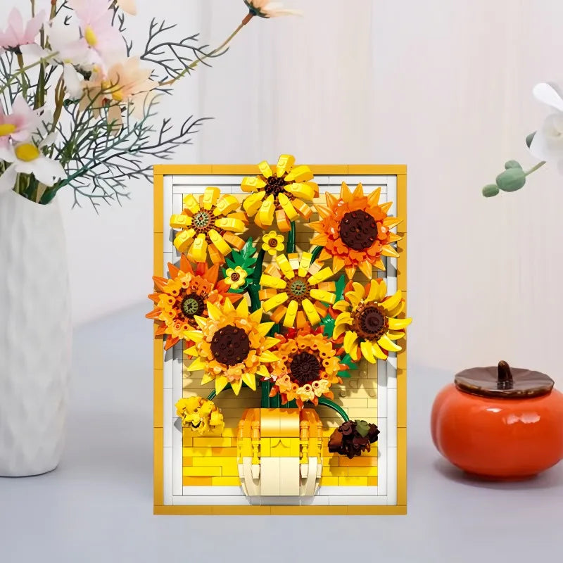 KNEW BUILT Stereo 3D Sunflower Frame Ornament Building Blocks Creative Decor