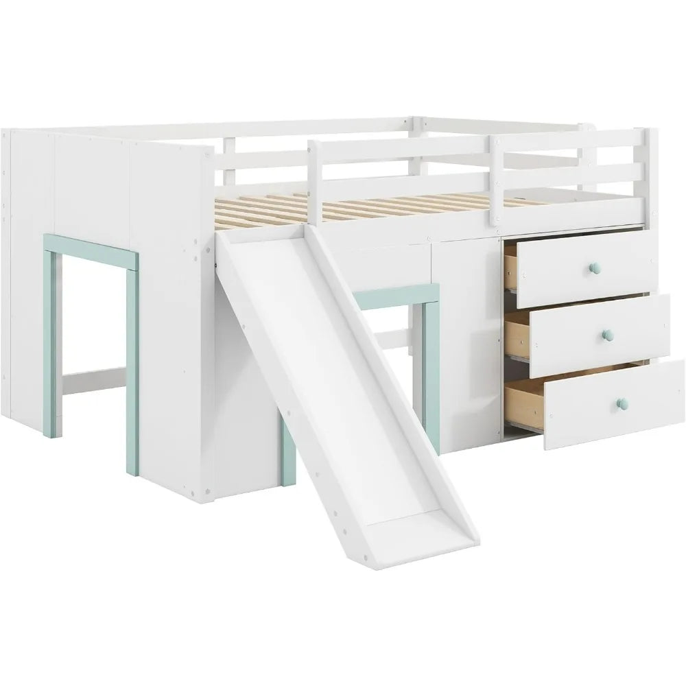 Modern Farmhouse Kids Loft Bed With Slide And Storage