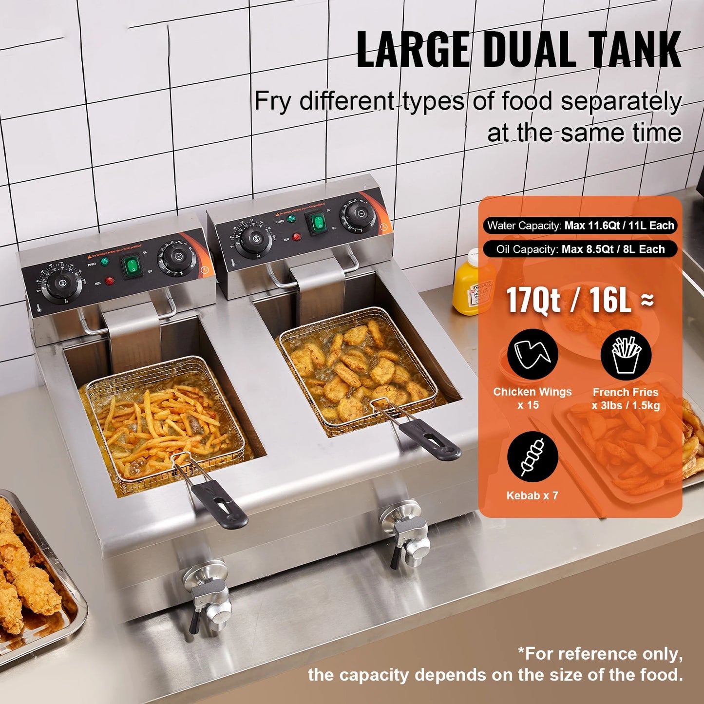 SucceBuy Electric Deep Fryer Dual Removable Tank Commercial Countertop
