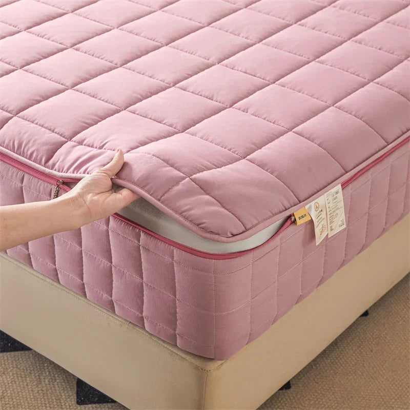 Fully Enclosed Thickened Fitted Sheet With Zip Off Top