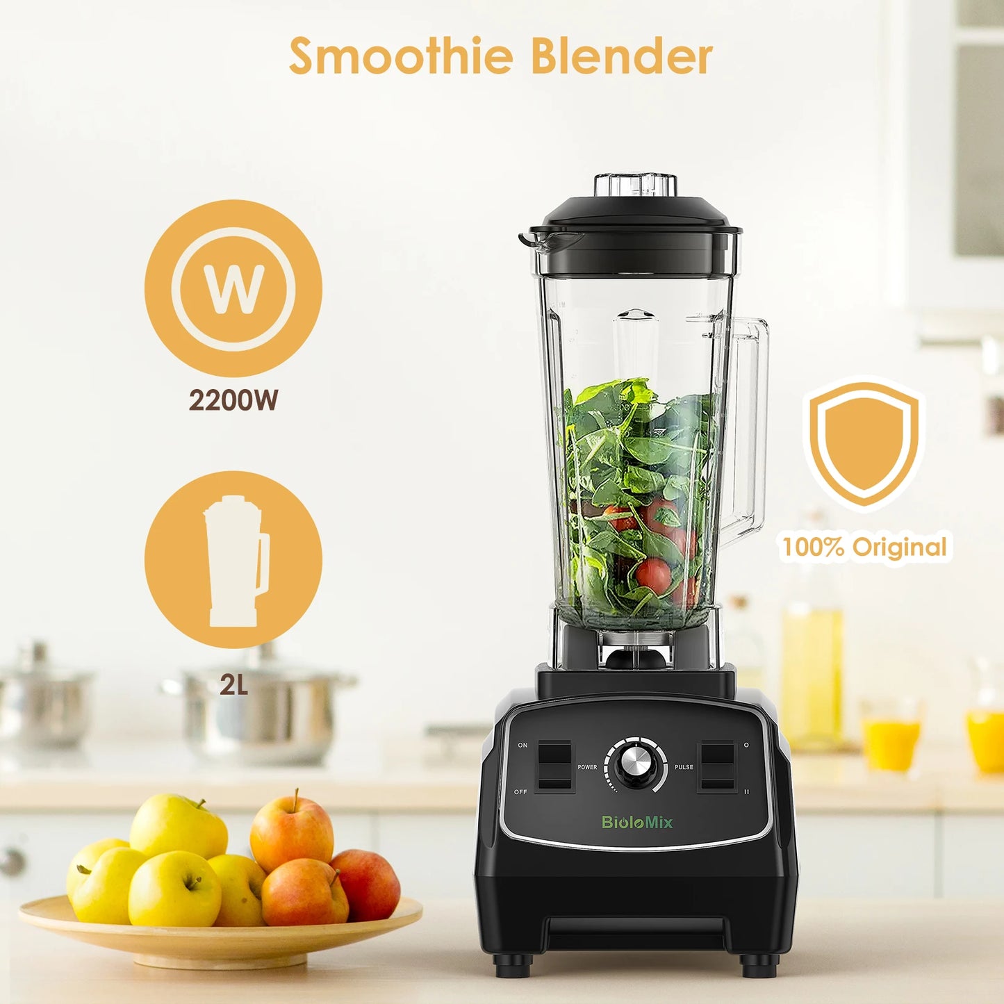 Biolomix BPA Free 3HP 2200W Heavy Duty Commercial Blender Juicer Processor