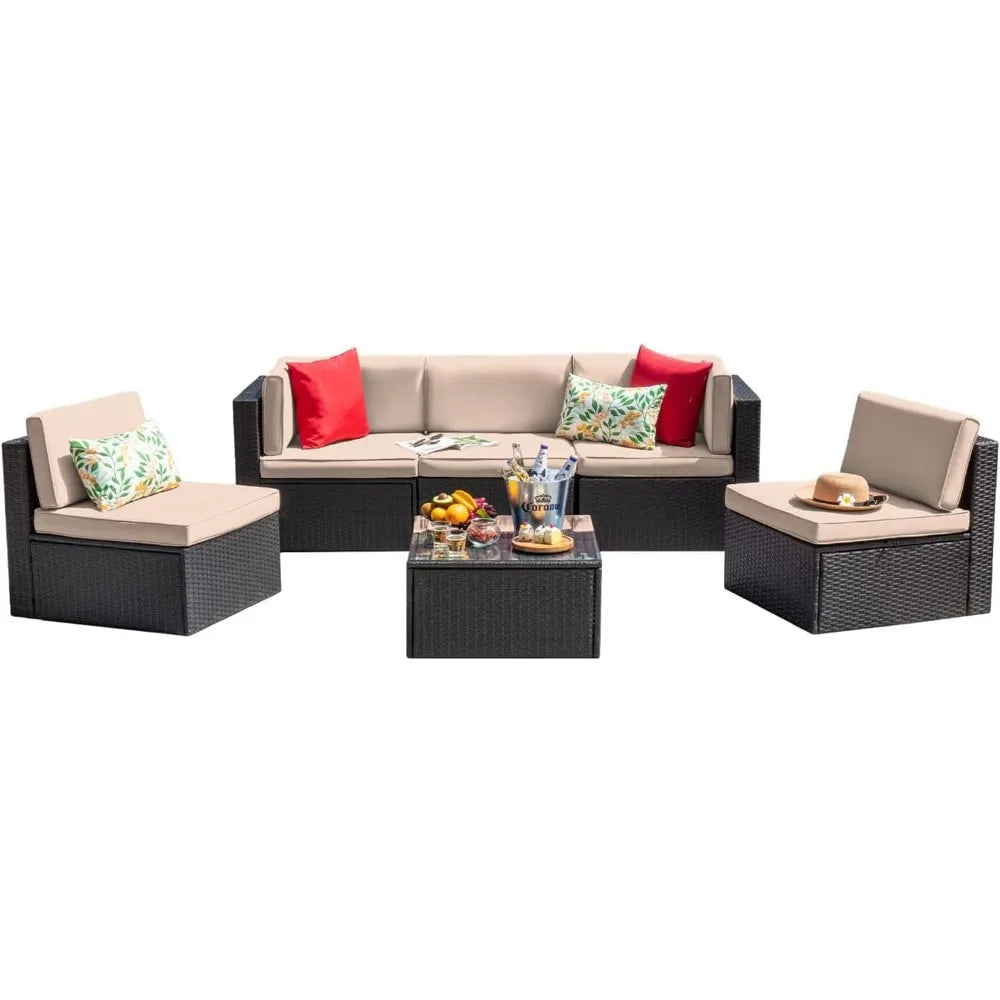 Patio Conversation Set Outdoor Wicker Rattan With Glass Table
