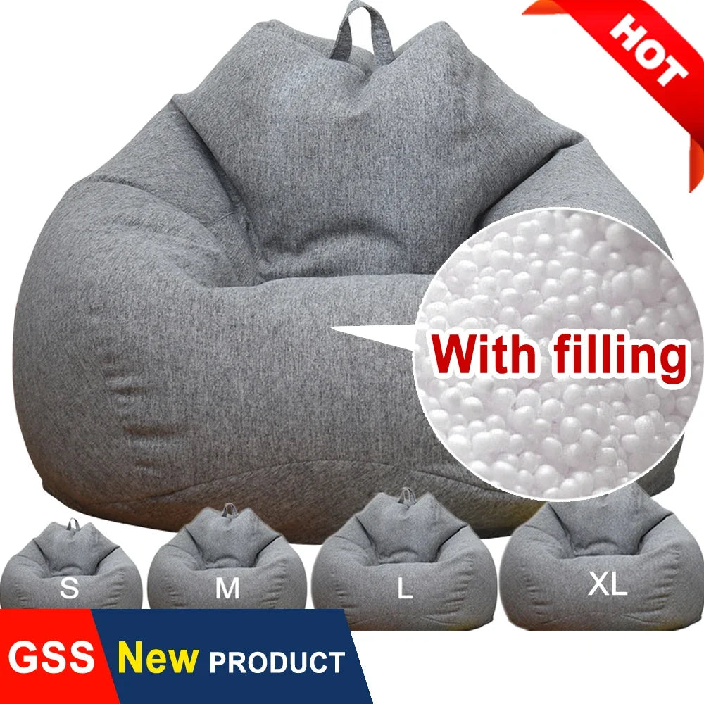 OTAUTAU Washable Linen Bean Bag Chair With Filling