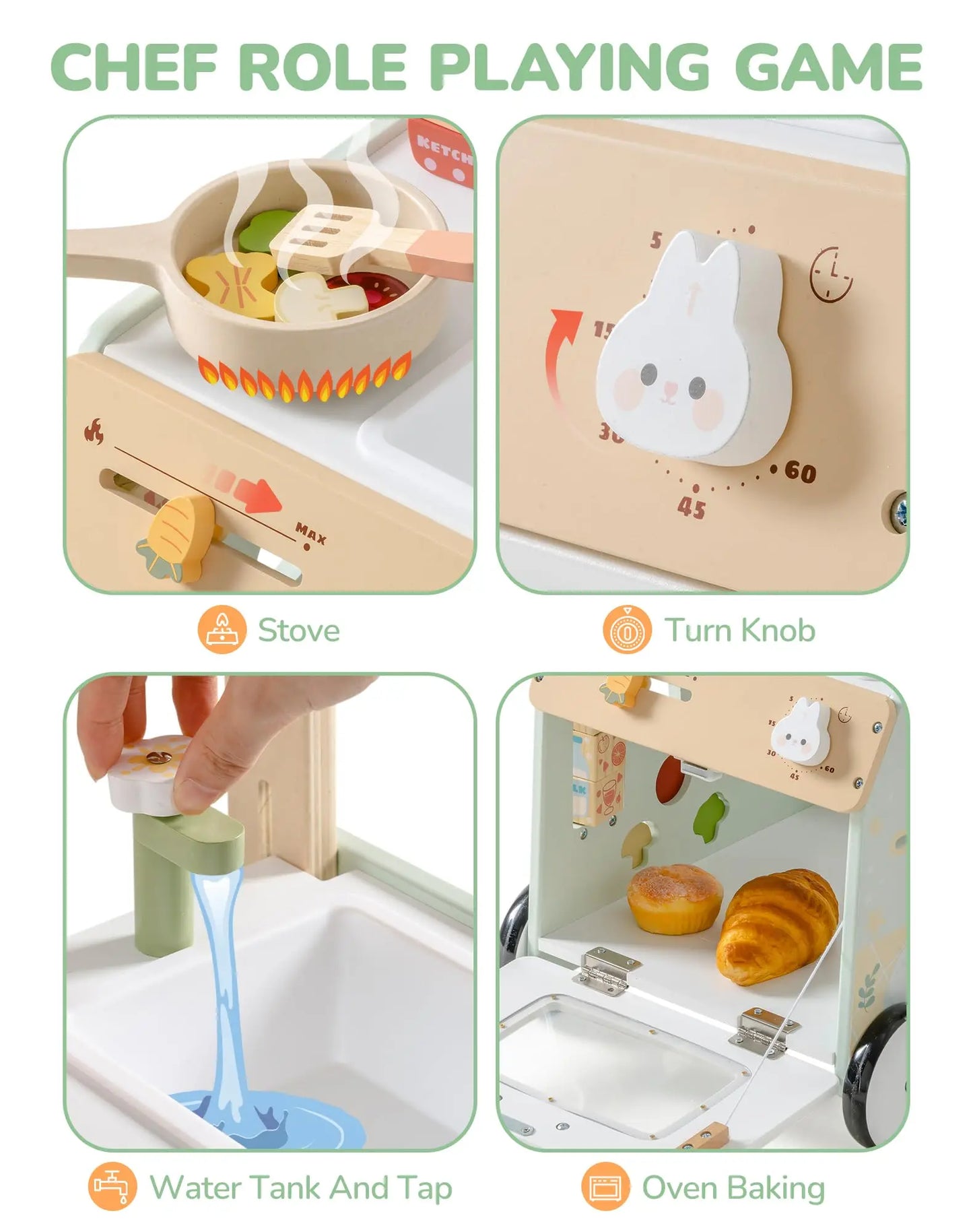 Robotime ROBUD Wooden Baby Push Walker Montessori Adjustable Height