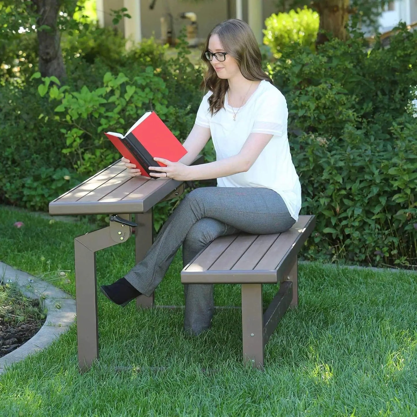 Lifetime 60054 Convertible Bench Table With Faux Wood Construction