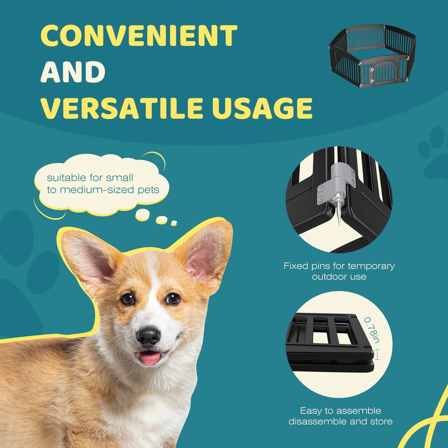 Dog Playpen 6 Panel 24IN Expandable Durable Pet Fence for Medium Dogs Indoor Outdoor Folding Portable Puppy Playpen