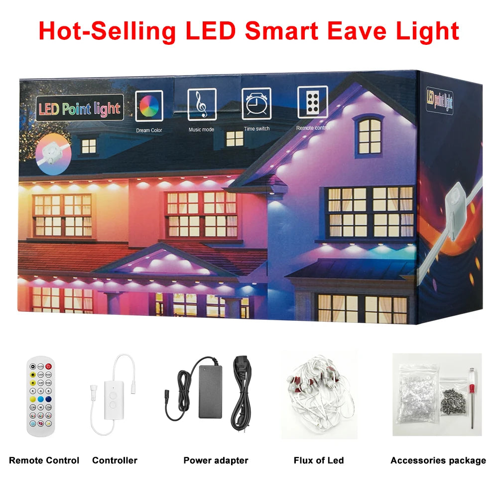 Permanent Outdoor Lights Smart RGBIC Eaves LED Lights Festival Flashing Lighting Fairy String for Christmas Holiday Decorations