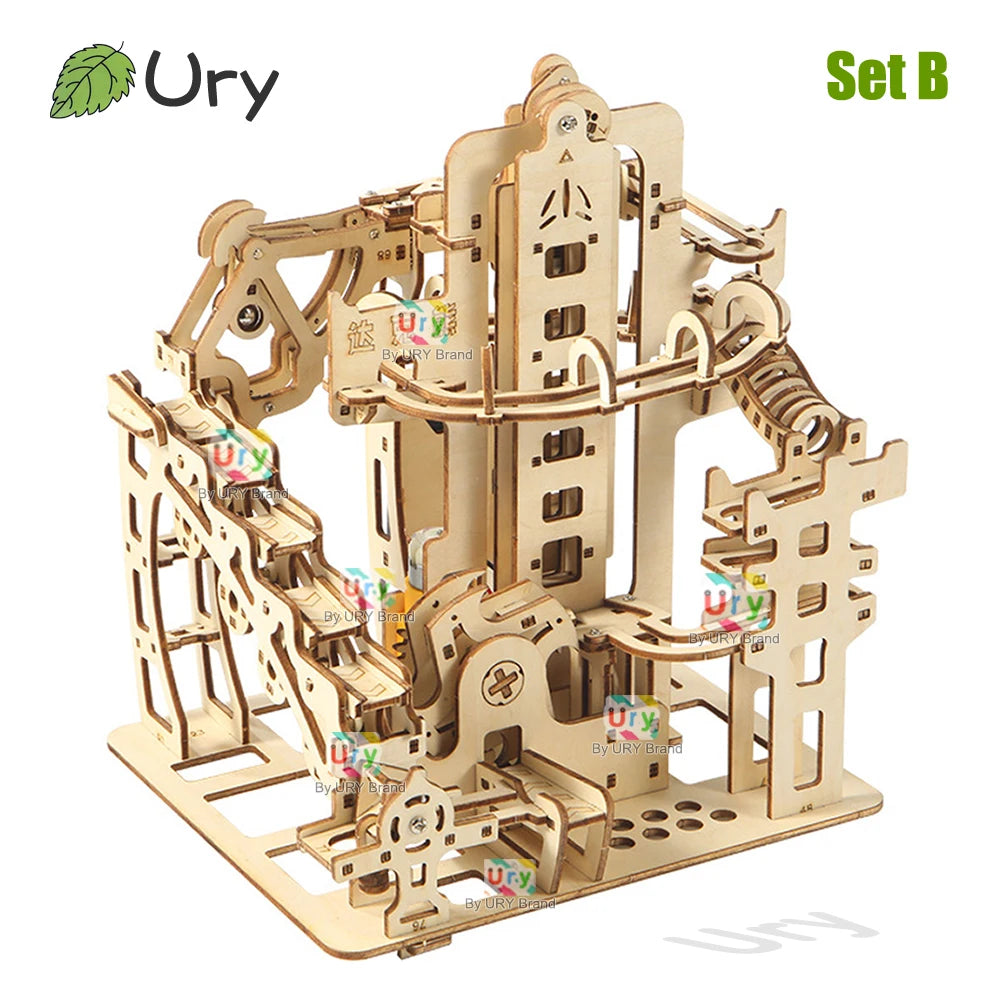 Ury 3D Wooden Puzzles Catapult Marble Run Set